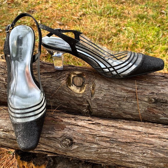 Pierre Dumas Black Glitter Clear Acrylic Heels - Picture 7 of 11